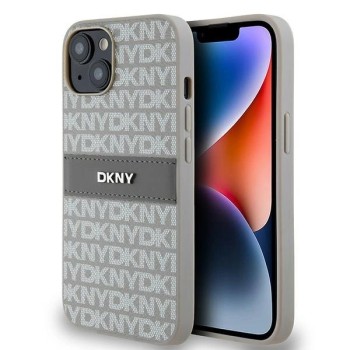 DKNY Leather Mono Stripe &amp;amp; Metal Logo case for iPhone 15 / 14 / 13 - beige