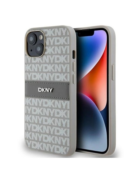 DKNY Leather Mono Stripe &amp;amp; Metal Logo case for iPhone 15 / 14 / 13 - beige