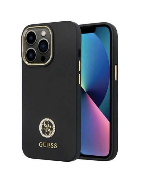 Guess GUHCP13LM4DGPK case for iPhone 13 Pro / 13 - black Silicone Logo Strass 4G