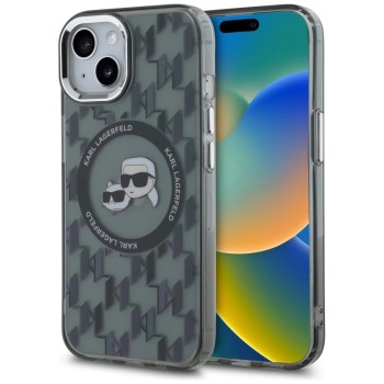 Karl Lagerfeld IML Monogram Karl &amp;amp; Choupette Head MagSafe iPhone 15 Plus Case - Black