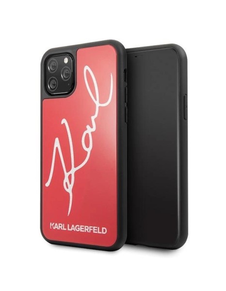Karl Lagerfeld Signature Glitter Case for iPhone 11 Pro - Red