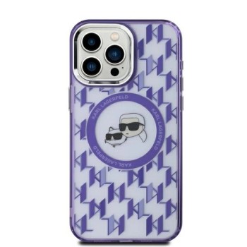 Karl Lagerfeld IML Monogram Karl &amp;amp; Choupette Head MagSafe iPhone 15 Case - Purple