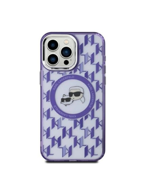 Karl Lagerfeld IML Monogram Karl &amp;amp; Choupette Head MagSafe iPhone 15 Case - Purple