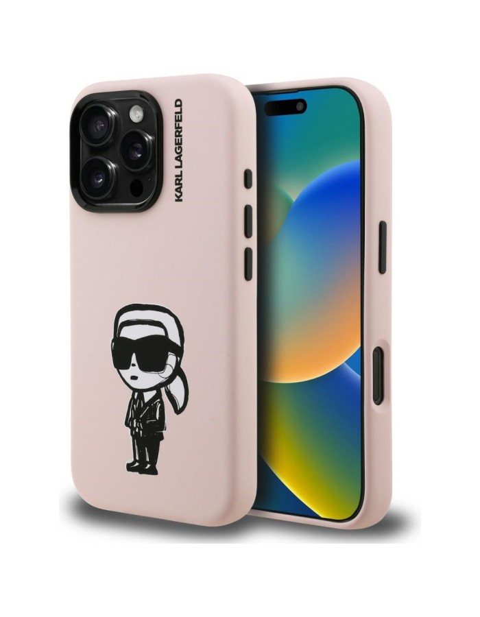 Karl Lagerfeld Silicone Karl Sketch MagSafe Case for iPhone 16 Pro - Pink