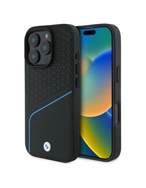 BMW Sign Leather Textured And Line MagSafe Case for iPhone 16 Pro Max - Black
