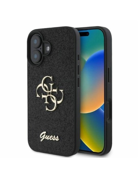 Guess Fixed Glitter Big 4G case for iPhone 16 - black Guess Fixed Glitter Big 4G case for iPhone 16 - black