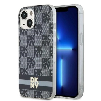 DKNY IML Checkered Mono Pattern &amp;amp; Printed Stripes MagSafe Case for iPhone 15 Plus / 14 Plus - Black