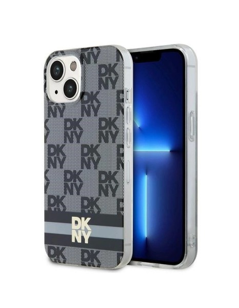 DKNY IML Checkered Mono Pattern &amp;amp; Printed Stripes MagSafe Case for iPhone 15/14/13 - Black