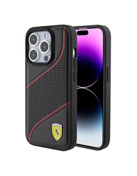 Ferrari Perforated Waves Metal Logo case for iPhone 15 Pro - black Ferrari Perforated Waves Metal Logo case for iPhone 15 Pro - black