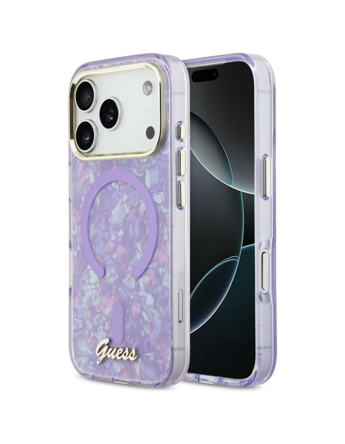 Guess IML Shell Script Metal MagSafe Case for iPhone 17 Pro Max - Purple