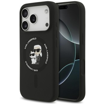 Karl Lagerfeld Silicone Karl&amp;amp;Choupette Ring MagSafe Case for iPhone 17 Pro - Black