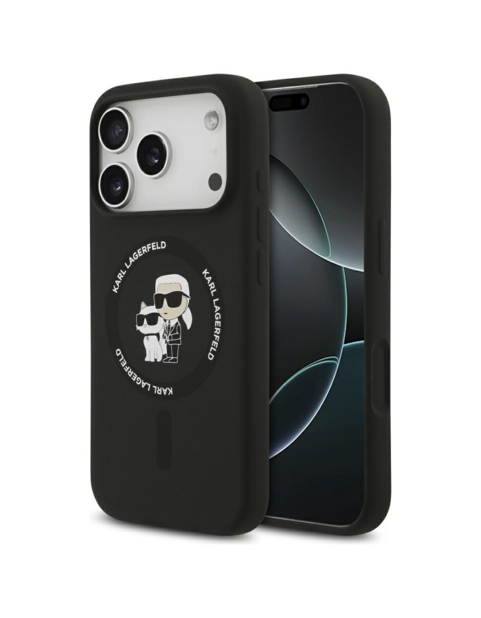 Karl Lagerfeld Silicone Karl&amp;amp;Choupette Ring MagSafe Case for iPhone 17 Pro - Black