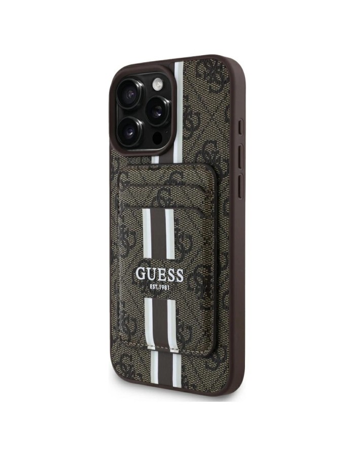 Guess 4G Stripes case with Magsafe wallet for iPhone 16 Pro Max brown