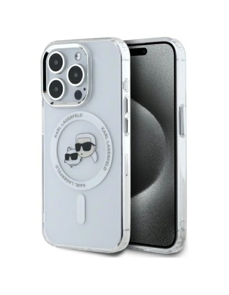Karl Lagerfeld IML Metal Karl&amp;amp;Choupette Head MagSafe iPhone 15 Pro Case - White