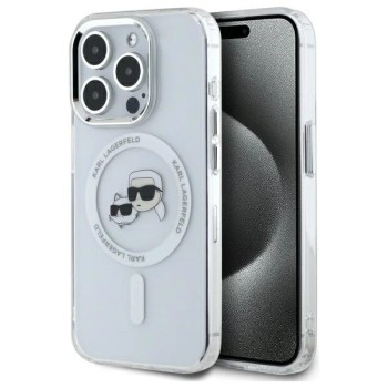 Karl Lagerfeld IML Metal Karl&amp;amp;Choupette Head MagSafe Case for iPhone 15 Pro Max - White