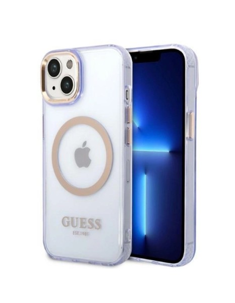 Guess GUHMP14SHTCMU iPhone 14 6.1" purple/purple hard case Gold Outline Translucent MagSafe Guess GUHMP14SHTCMU iPhone 14 6.1" purple/purple hard case Gold Outline Translucent MagSafe