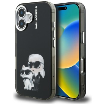 Karl Lagerfeld IML Aquarelle Karl &amp;amp; Choupette &amp;amp; Logo iPhone 16 Case - Black