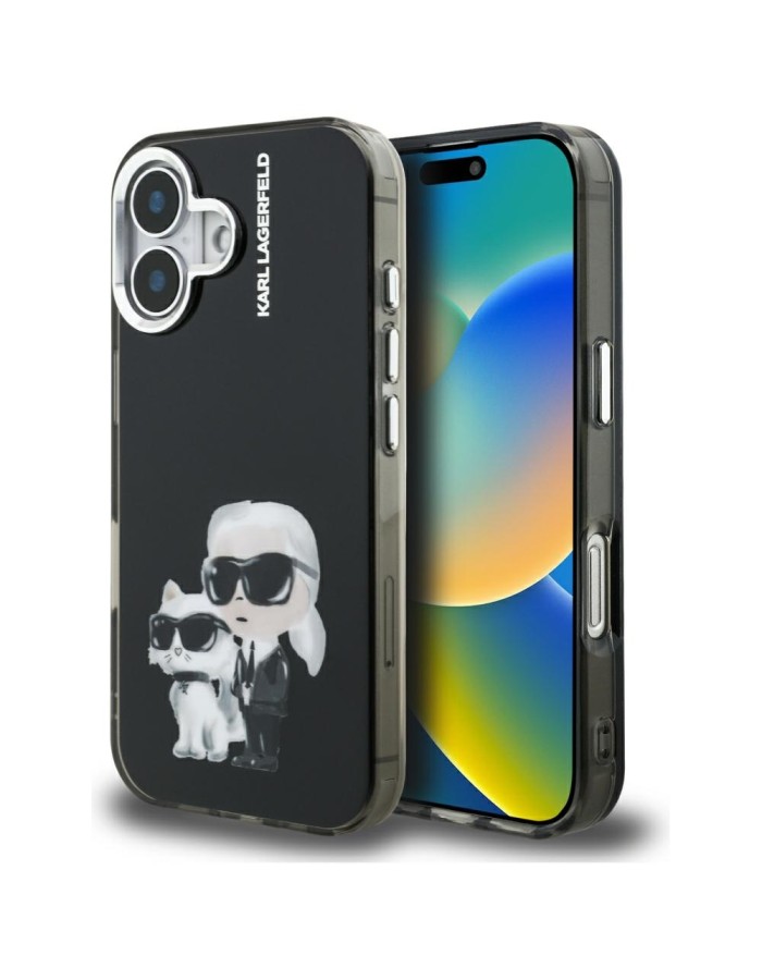 Karl Lagerfeld IML Aquarelle Karl &amp;amp; Choupette &amp;amp; Logo iPhone 16 Case - Black