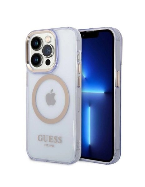 Guess GUHMP14LHTCMU iPhone 14 Pro 6.1" purple/purple hard case Gold Outline Translucent MagSafe Guess GUHMP14LHTCMU iPhone 14 Pro 6.1" purple/purple hard case Gold Outline Translucent MagSafe