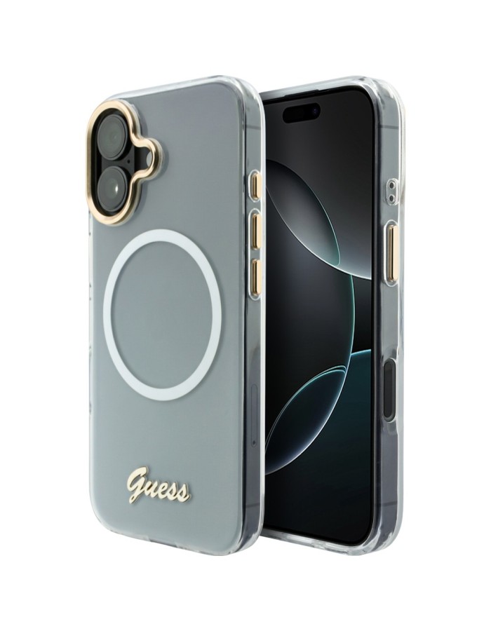 Guess IML Gradient Script Metal MagSafe Case for iPhone 17 - White Guess IML Gradient Script Metal MagSafe Case for iPhone 17 - White
