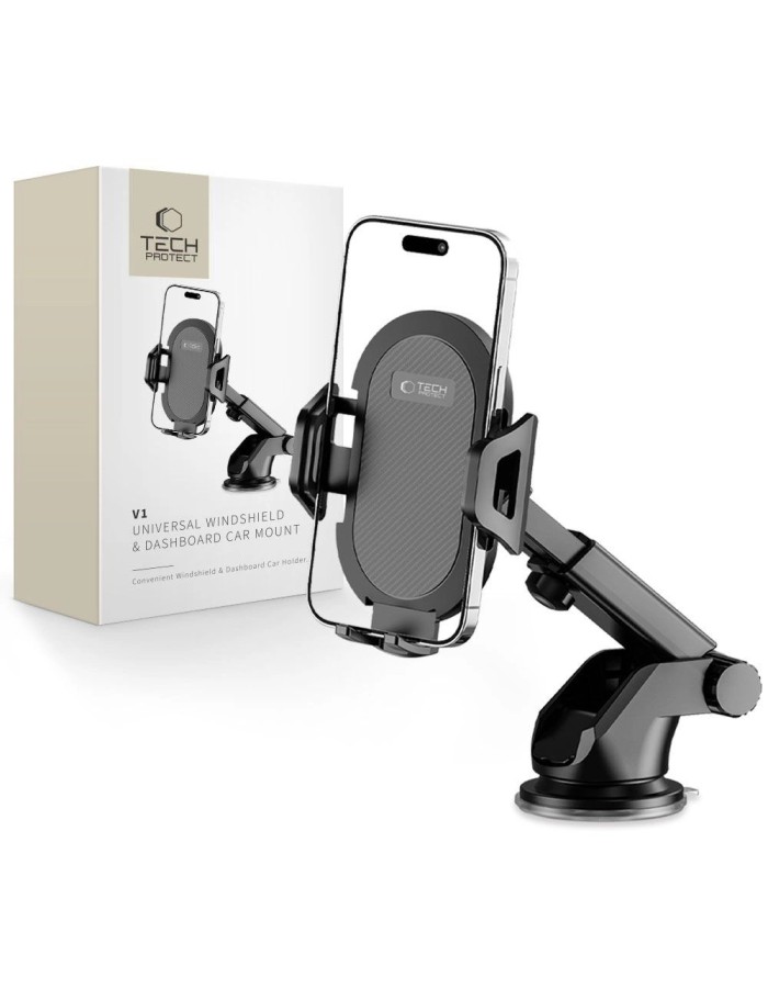 Tech-Protect V1 Car Phone Holder for Windshield/Cockpit - Black Tech-Protect V1 Car Phone Holder for Windshield/Cockpit - Black