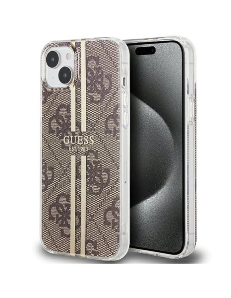 Guess IML 4G Gold Stripe case for iPhone 15 Plus / 14 Plus - brown Guess IML 4G Gold Stripe case for iPhone 15 Plus / 14 Plus - brown