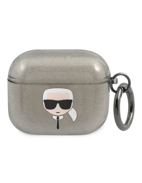 Karl Lagerfeld Glitter Karl&amp;#39;s Head Case for AirPods 3 - Black