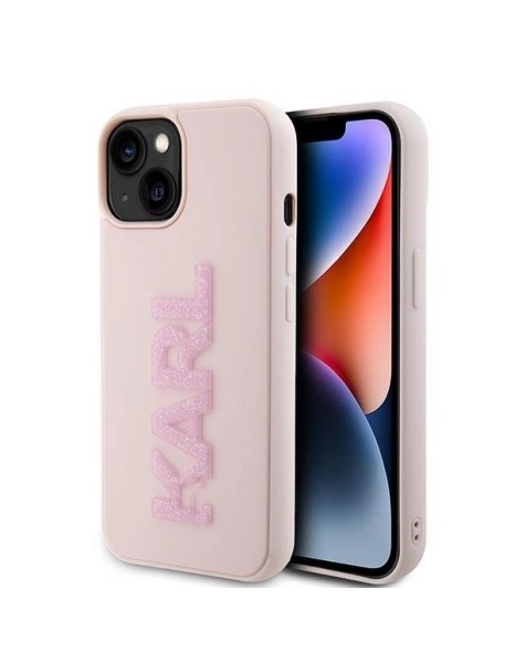 Karl Lagerfeld 3D Rubber Glitter Logo case for iPhone 15 Plus - pink