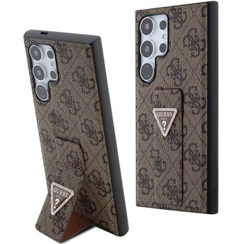 Guess Grip Stand 4G Triangle Strass Case for Samsung Galaxy S24 Ultra - Brown