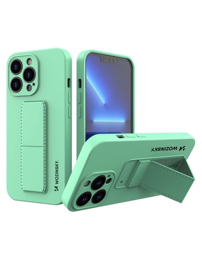 Wozinsky Kickstand Case iPhone 13 mini silicone case with stand mint