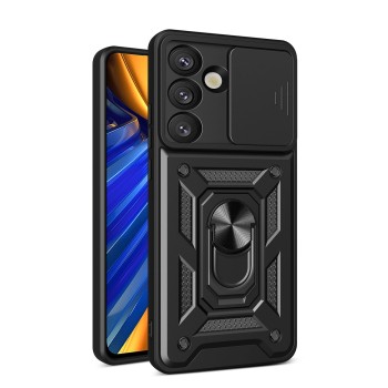 Hybrid Armor Camshield Armored Case with Stand and Camera Cover for Vivo V50 5G - Black
