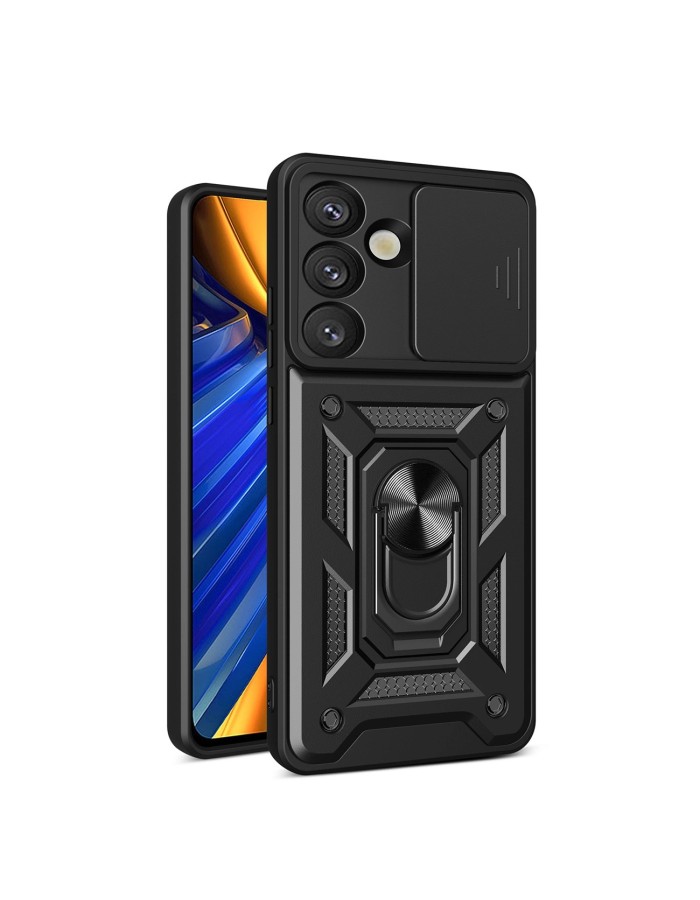 Hybrid Armor Camshield Armored Case with Stand and Camera Cover for Xiaomi 15 Ultra 5G - Black