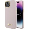 Guess Silicone Script Metal Logo & Frame case for iPhone 15 - pink Guess Silicone Script Metal Logo & Frame case for iPhone 15 - pink