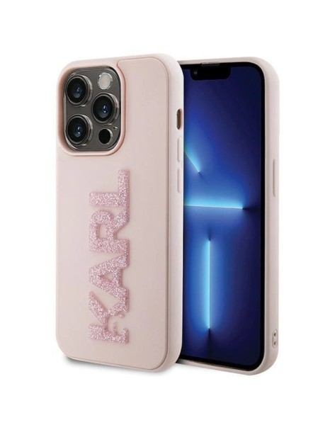Karl Lagerfeld 3D Rubber Glitter Logo case for iPhone 15 Pro - pink