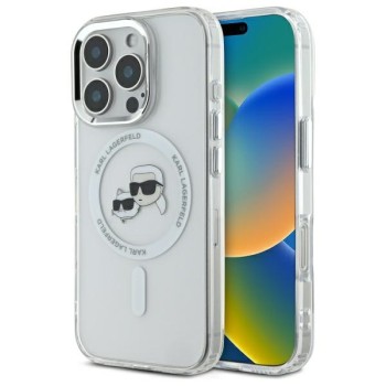 Karl Lagerfeld IML Metal Karl&amp;amp;Choupette Head MagSafe Case for iPhone 16 Pro - White