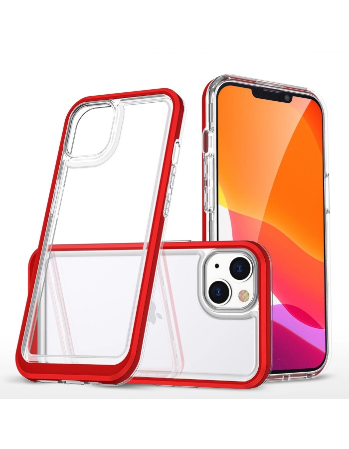 Clear 3in1 case for iPhone 14 Plus silicone cover with frame red Clear 3in1 case for iPhone 14 Plus silicone cover with frame red