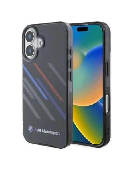 BMW Motosport IML Random Stripes iPhone 16 Plus Case - Black