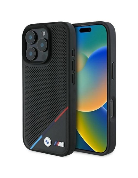 BMW M Perforated Tricolor Line MagSafe Case for iPhone 16 Pro - Black