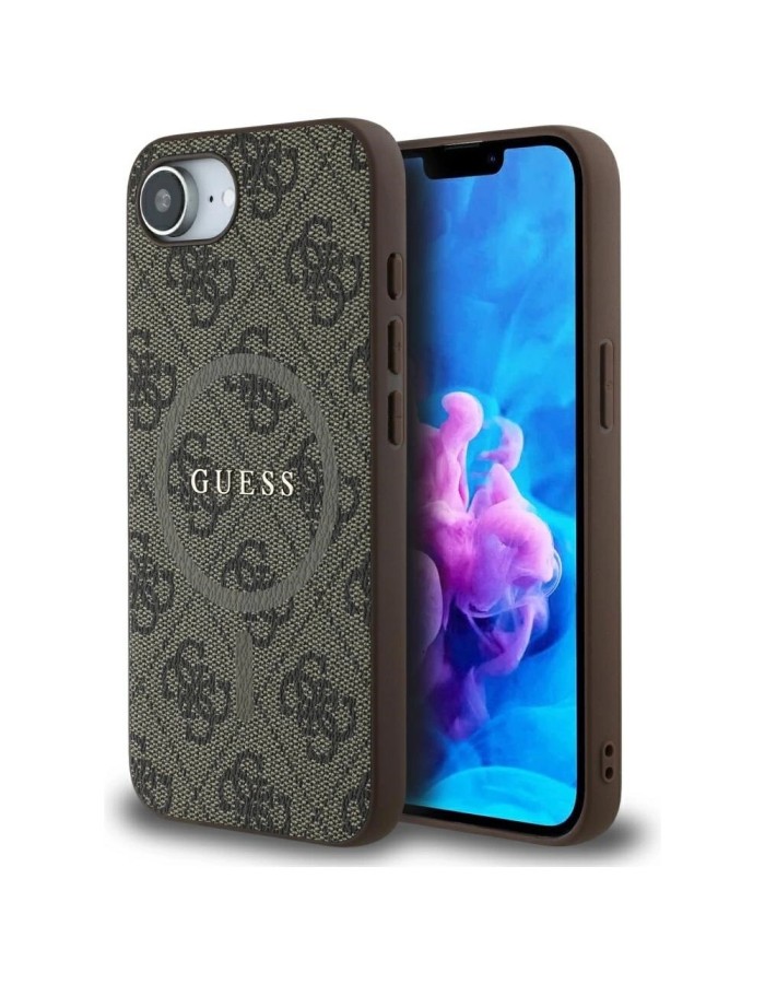 Guess 4G Ring Classic Logo MagSafe iPhone 16e Case - Brown