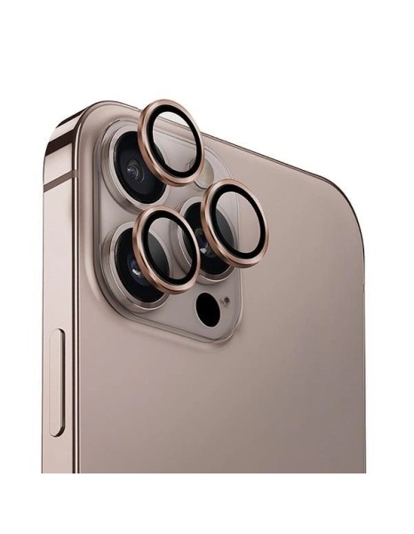 Uniq Optix Aluminum Camera Lens Protector iPhone 16 Pro 6.3" / 16 Pro Max 6.9" taupe gold camera lens glass with applicator Uniq Optix Aluminum Camera Lens Protector iPhone 16 Pro 6.3" / 16 Pro Max 6.9" taupe gold camera lens glass with applicator