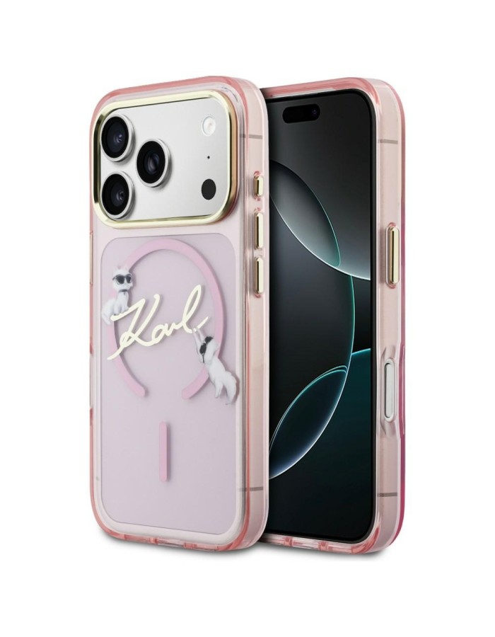 Karl Lagerfeld IML Choupettes Karl Script Logo MagSafe Case for iPhone 17 Pro - Pink