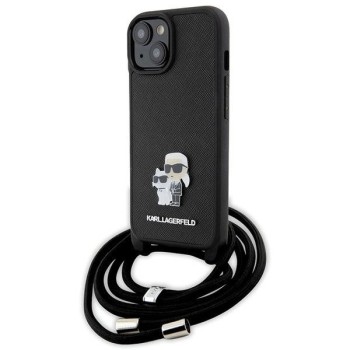 Karl Lagerfeld Crossbody Saffiano Metal Pin Karl &amp;amp; Choupette case for iPhone 15 Plus - black