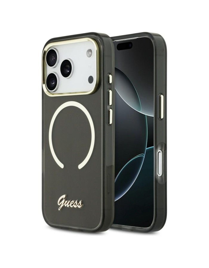 Guess IML Script Metal MagSafe Case for iPhone 17 Pro Max - Black