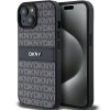 DKNY Leather Mono Stripe &amp;amp; Metal Logo Case for iPhone 15/14/13 - Black