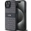 DKNY Leather Mono Stripe &amp;amp; Metal Logo Case for iPhone 15/14/13 - Black