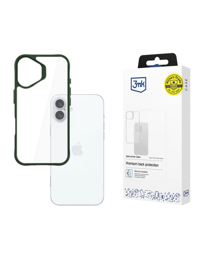 3mk Satin Armor Case+ Green for Apple iPhone 16 Plus - transparent