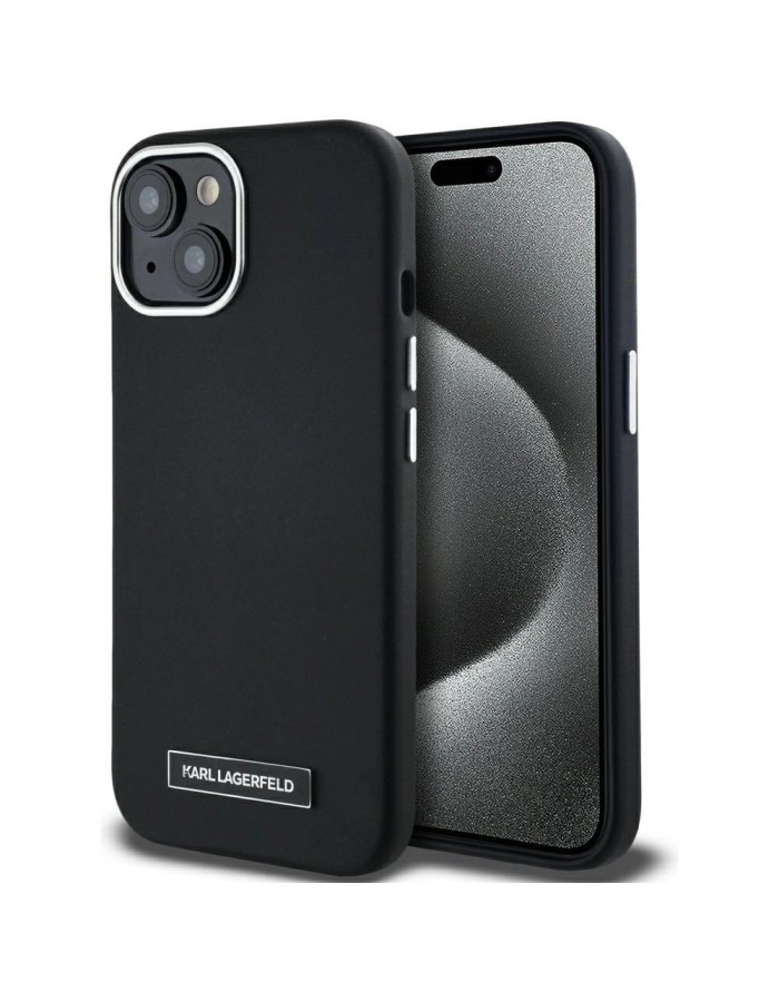 Karl Lagerfeld FW Metal Plate MagSafe iPhone 15 Case - Black