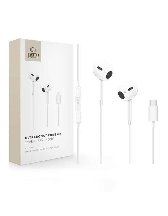 Tech-Protect Ultraboost Core G2 USB-C Headphones - White Tech-Protect Ultraboost Core G2 USB-C Headphones - White