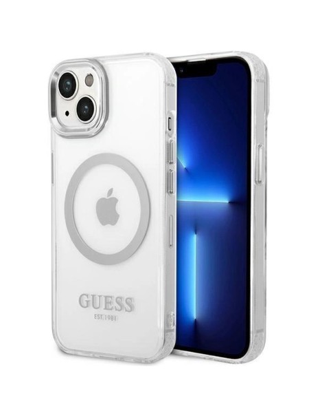 Guess GUHMP14SHTRMS iPhone 14 6.1" silver/silver hard case Metal Outline Magsafe