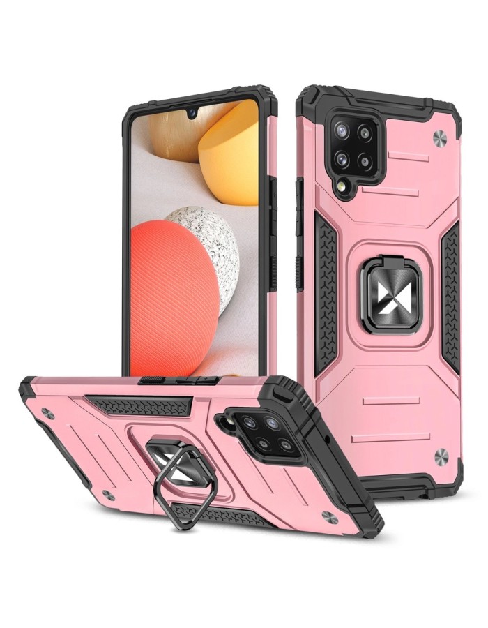 Wozinsky Ring Armor Case Kickstand Tough Rugged Cover for Samsung Galaxy A42 5G pink